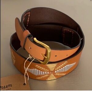 Curium Leather Premium Tan Leather Belt with Embroidered Western Design 37.5”